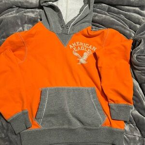 American Eagle Outfitters Men's Orange and Gray Hoodie